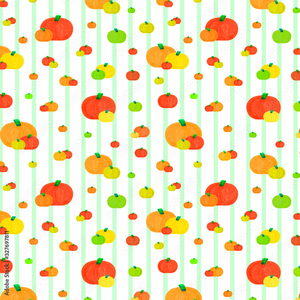 Pumpkin pattern with green lines on white background for printing and textile Pumpkin pattern with green lines on white background for printing and textile