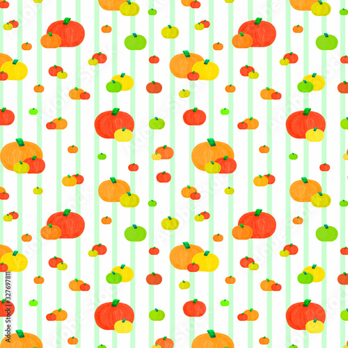 Fototapeta Naklejka Na Ścianę i Meble -  Pumpkin pattern with green lines on white background for printing and textile