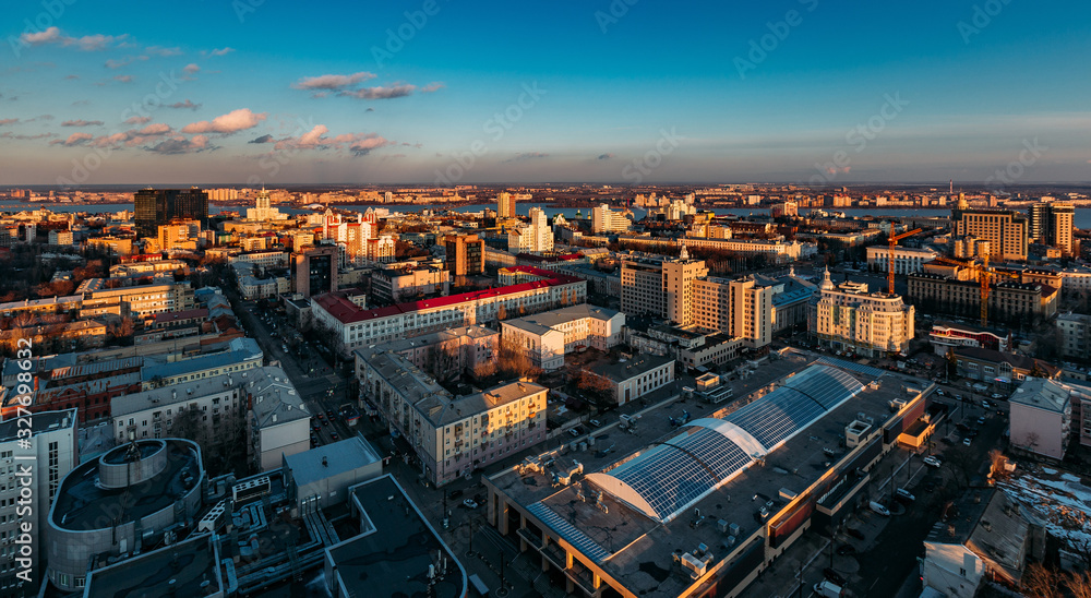 Aerial view of Voronezh downtown in the evening