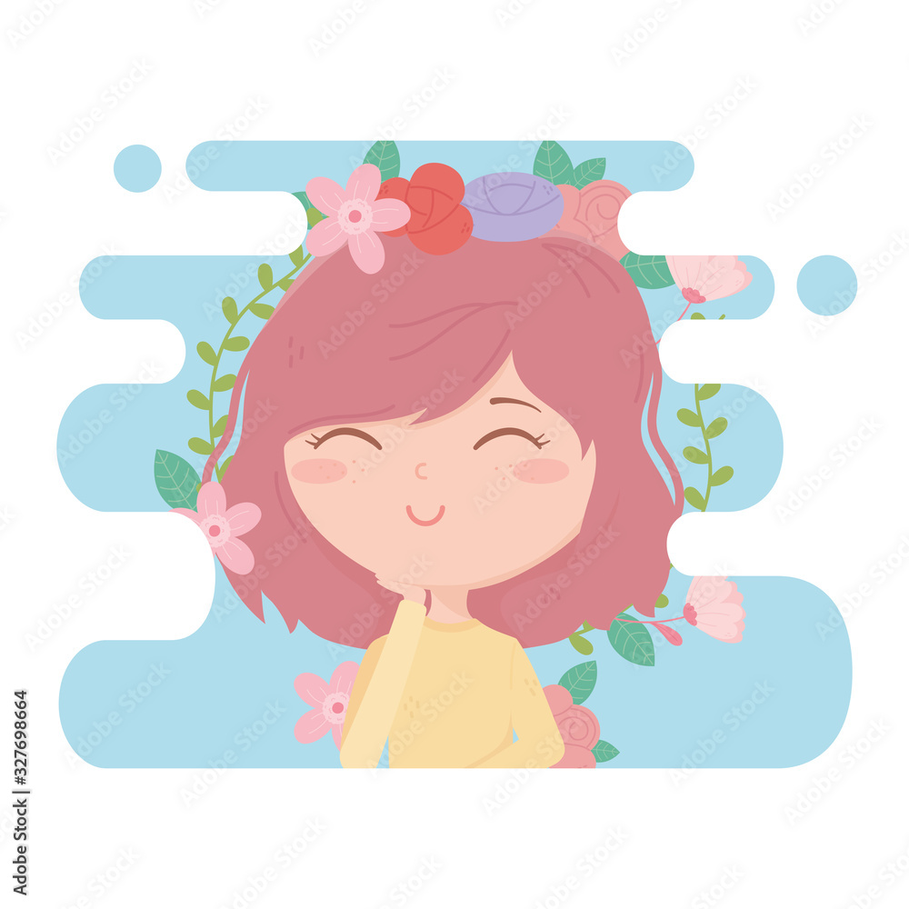 cute woman posing portrait flowers decoration cartoon cute woman posing portrait flowers decoration cartoon