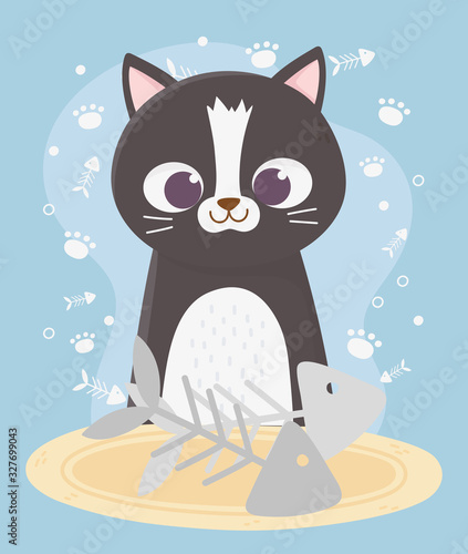 cats make me happy, cute black cat with fishbones