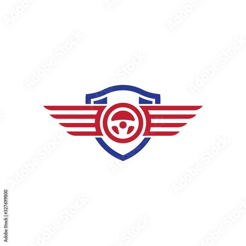 car steering wheel with wings logo icon vector illustration