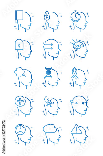 alzheimers disease neurological brain medical condition icons set gradient line