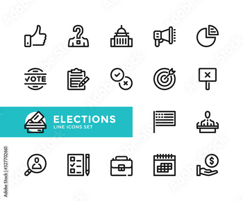Elections vector line icons. Simple set of outline symbols, graphic design elements. Pixel Perfect