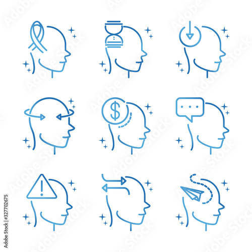 alzheimers disease neurological brain medical condition icons set gradient line