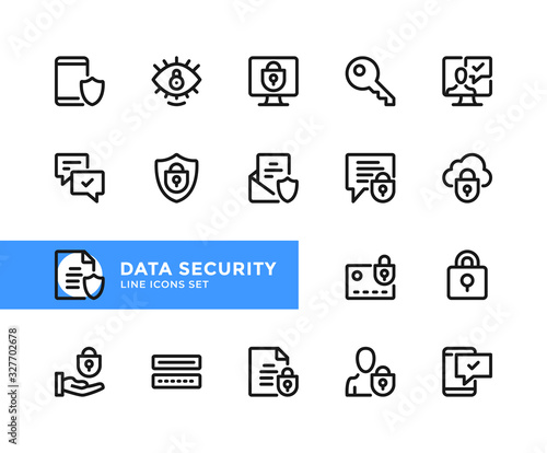 Data security vector line icons. Simple set of outline symbols, graphic design elements. Pixel Perfect