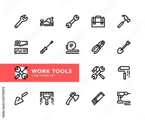 Work tools vector line icons. Simple set of outline symbols, graphic design elements. Pixel Perfect
