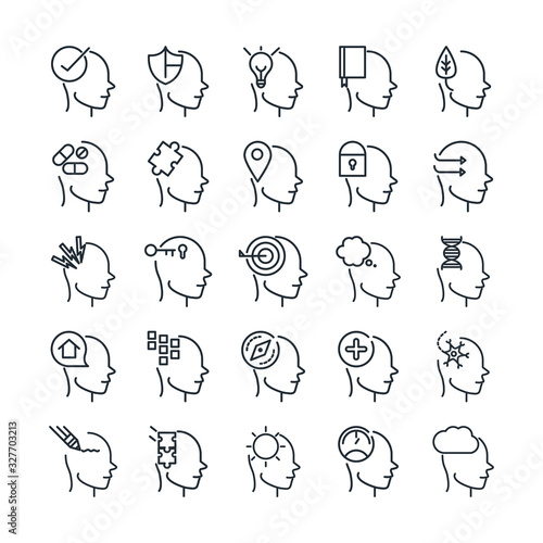alzheimers disease neurological brain medical condition icons set line style icon
