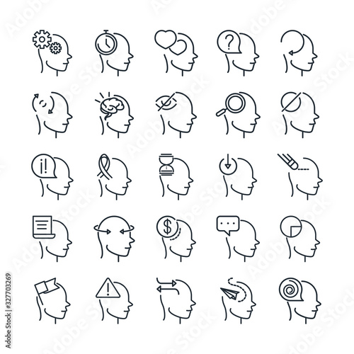 alzheimers disease neurological brain medical condition icons set line style icon