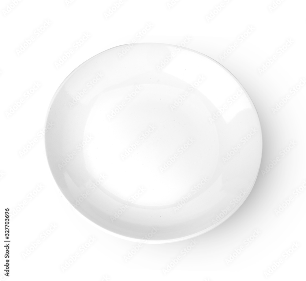 Empty ceramic round plate isolated on white Empty ceramic round plate isolated on white