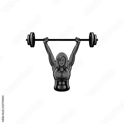 woman weight lifter mascot logo