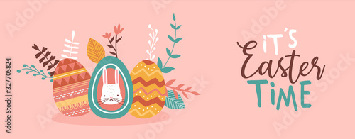 Happy easter card of cute painted spring eggs