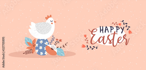 Happy easter card of funny chicken bird egg