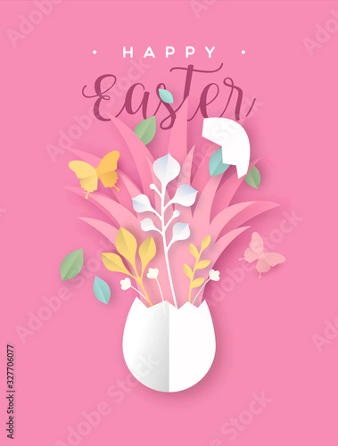 Happy easter paper cut card spring papercraft egg
