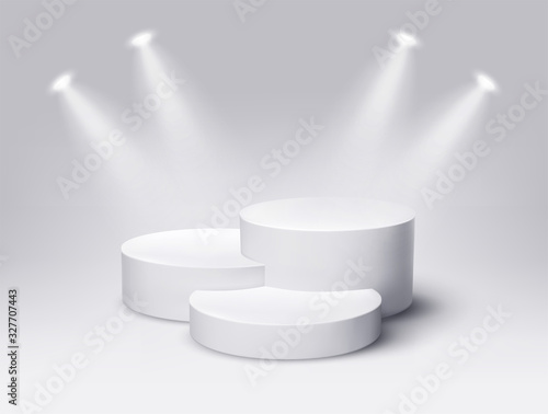 Round empty podium. Award ceremony concept. Stage backdrop. Vector illustration