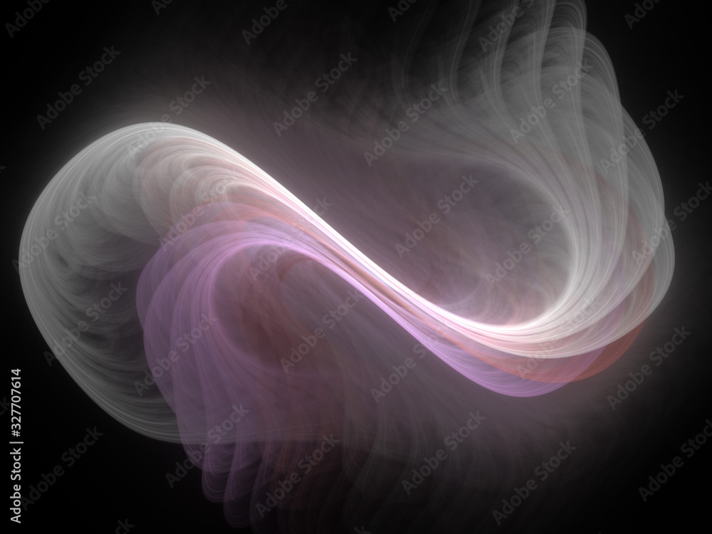 Obraz premium Pink White Swirling Cloud of Smoke, Digital Illustration, Graphic Resource - Soft glowing bands of energy, brilliant light, dreamy soft minimal background. Flowing plasma, curves in motion