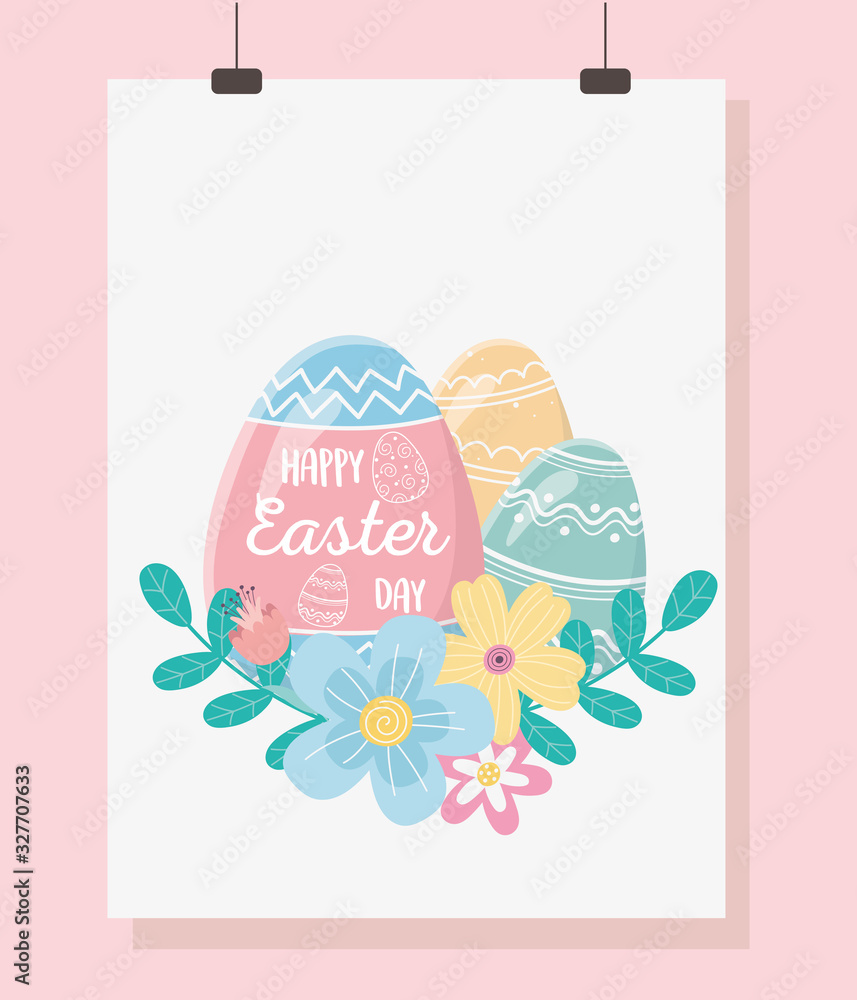 happy easter day, card painted eggs flowers foliage happy easter day, card painted eggs flowers foliage