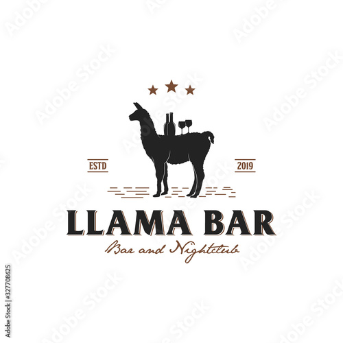 The llama retro vintage logo, beer and wine company / bar and nightclub