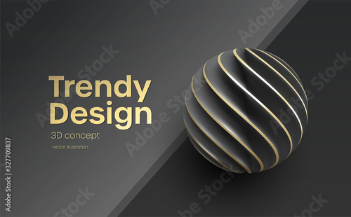 Black Paper cut 3d realistic layered sphere. Concept design element for presentations, web pages, posters and flyers. Vector illustrartion