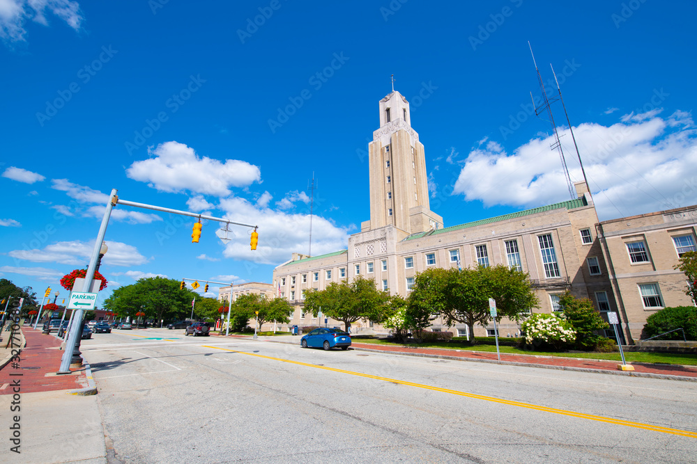 Pawtucket city hall on Roosevelt Avenue in downtown Pawtucket, Rhode Island RI, USA.