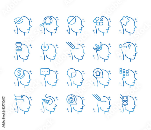 alzheimers disease neurological brain medical condition icons set gradient line