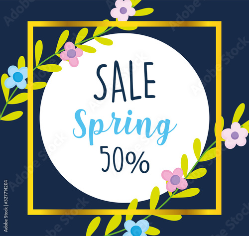spring sale, special season calligraphy flowers frame background