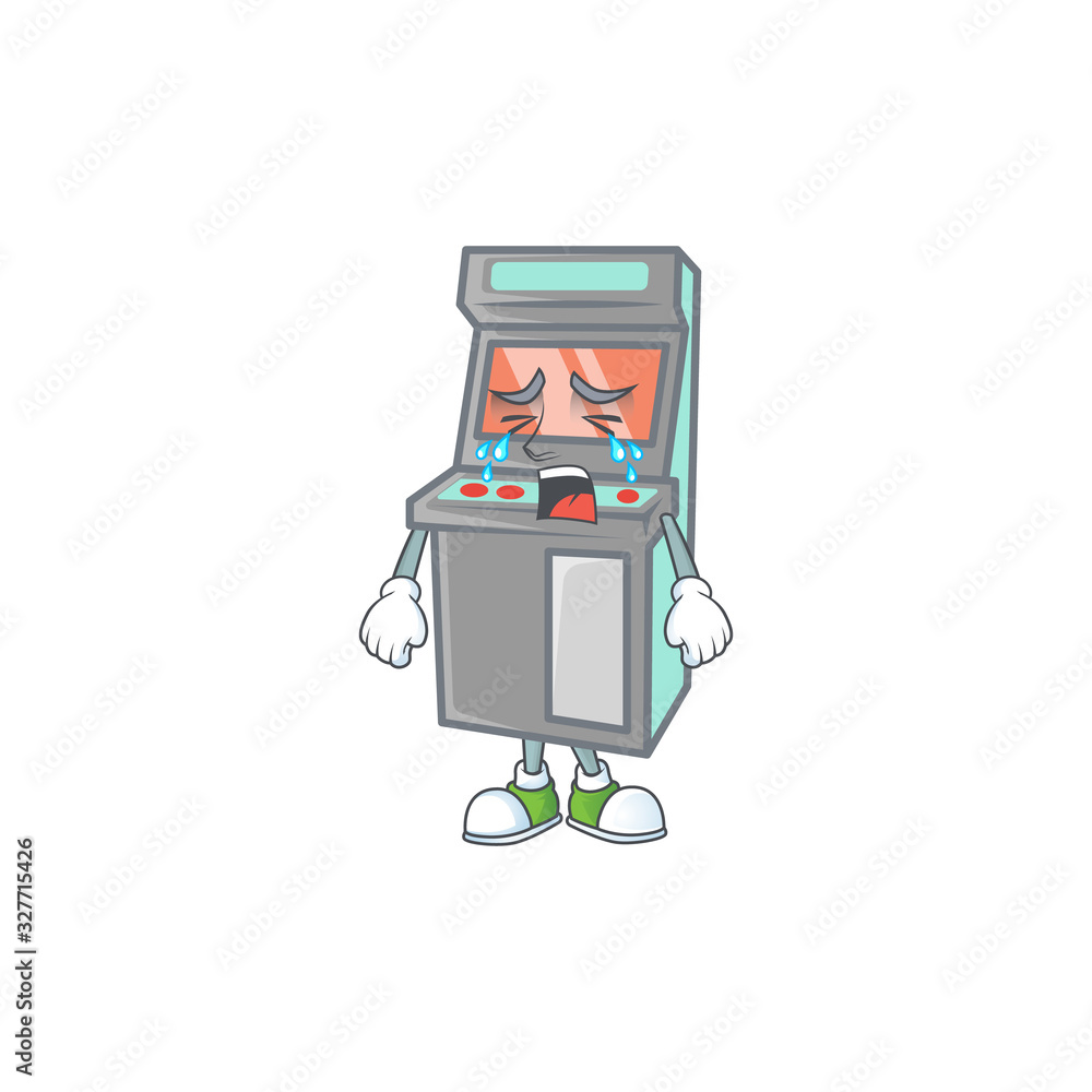 A crying arcade game machine mascot design style A crying arcade game machine mascot design style