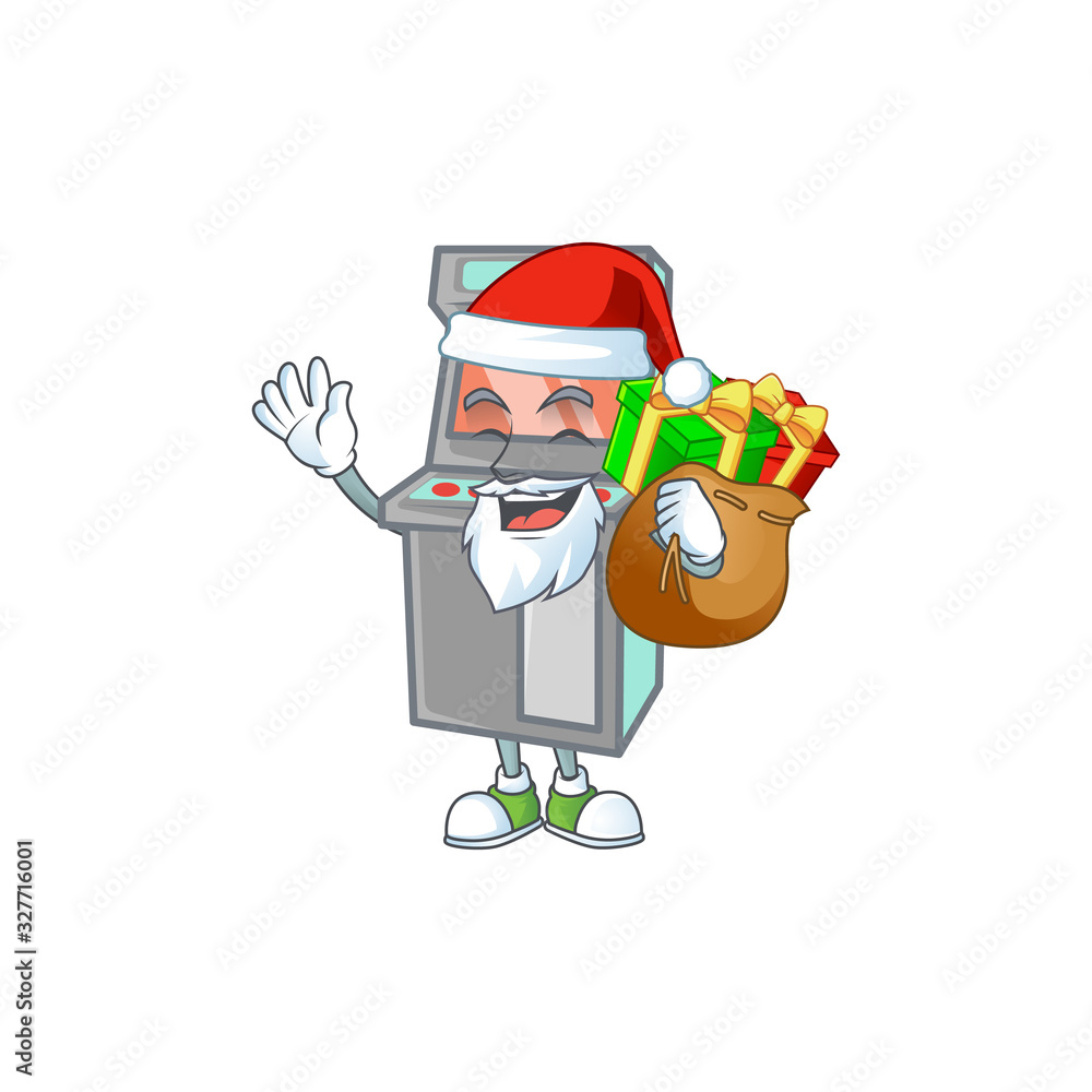 Santa arcade game machine Cartoon design having a sack of gifts Santa arcade game machine Cartoon design having a sack of gifts