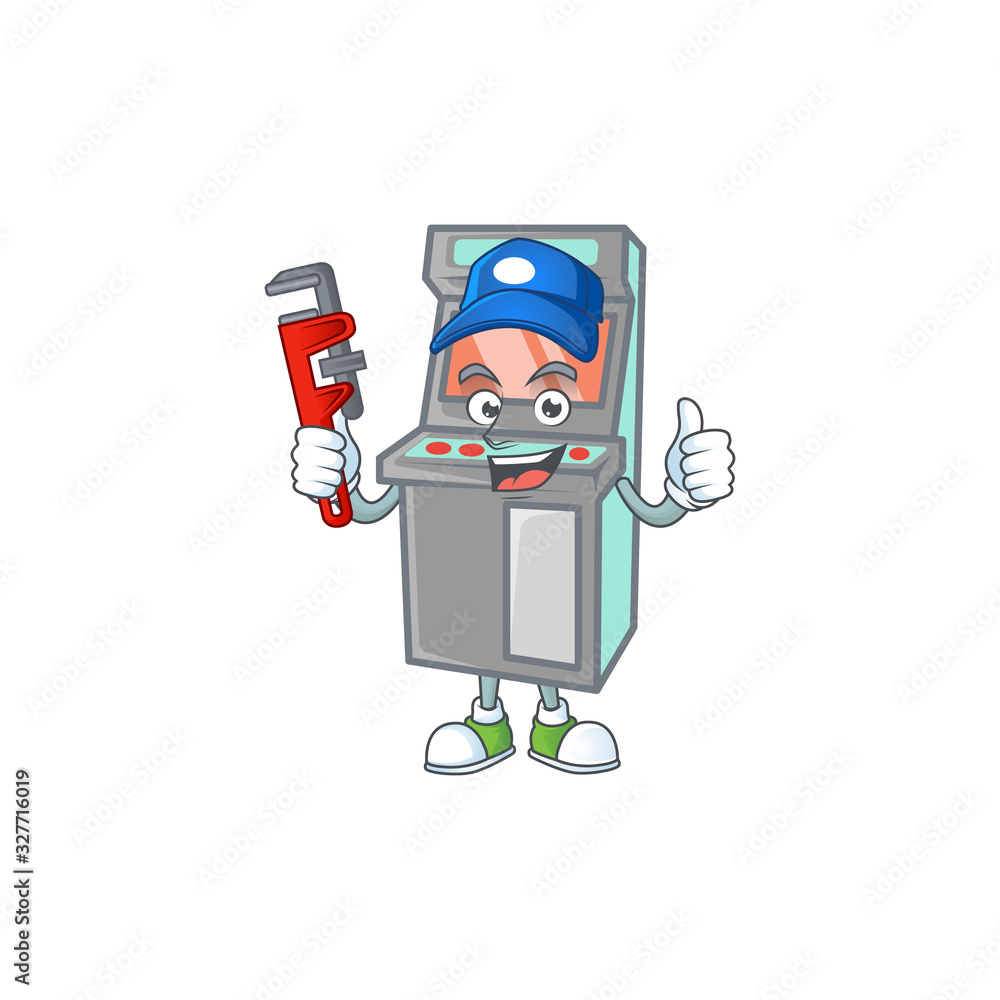 Fototapeta premium Smiley Plumber arcade game machine on mascot picture style