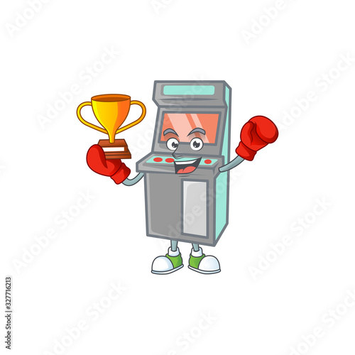 Super cool Boxing winner of arcade game machine in mascot cartoon design