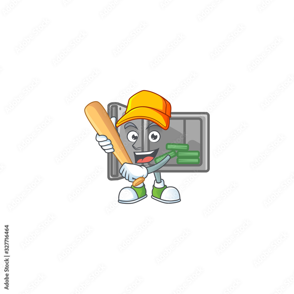 An active healthy security box open mascot design style playing baseball