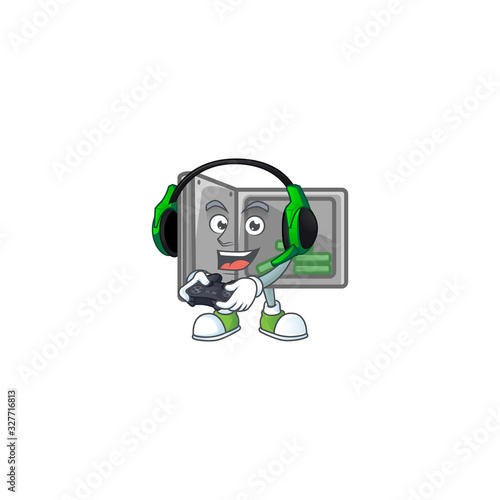 Security box open cartoon picture play a game with headphone and controller © kongvector