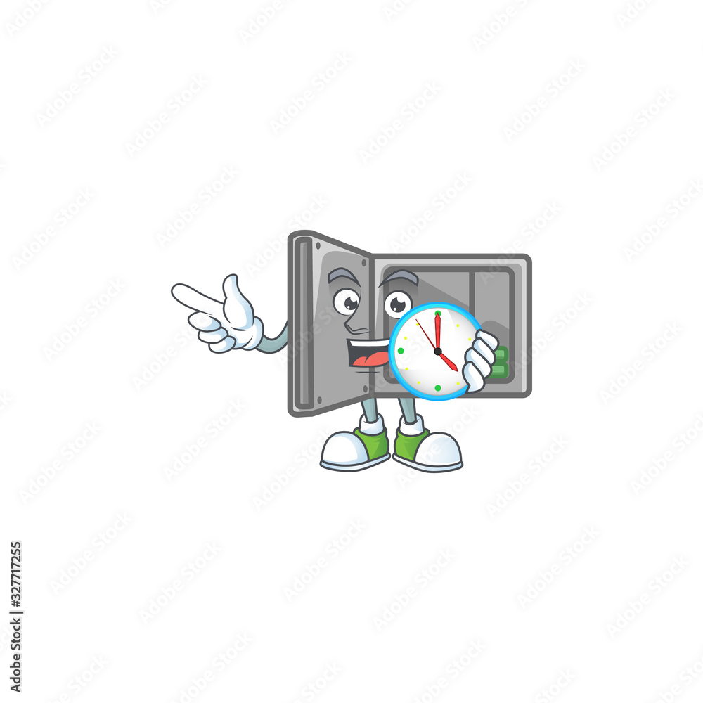 Security box open cartoon character style with a clock Security box open cartoon character style with a clock