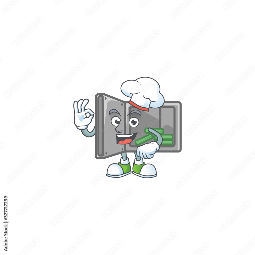 Security box open cartoon character in a chef dress and white hat