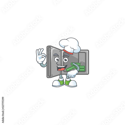 Security box open cartoon character in a chef dress and white hat