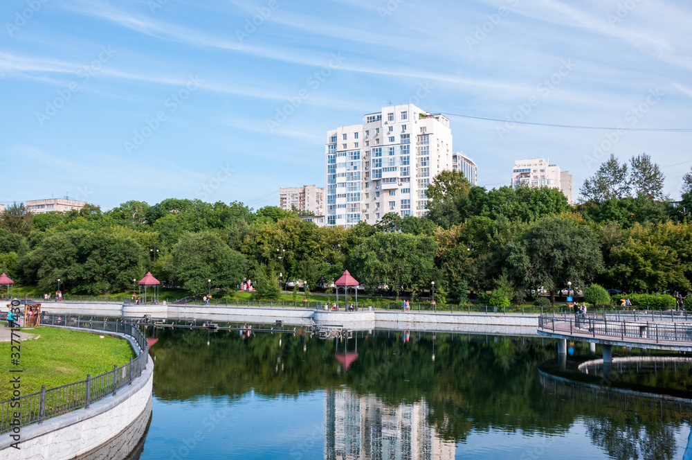 Russia, Khabarovsk, August 8, 2019: summer city ponds, recreation Park in the city of Khabarovsk