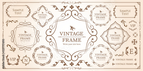 高級感のあるビンテージ調のフレームデザインセット　罫線　枠　ウエディング　ビンテージ　アンティーク