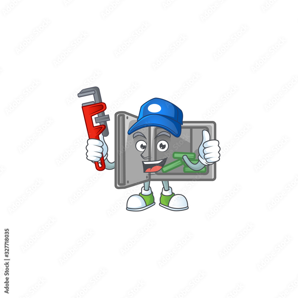 Smiley Plumber security box open on mascot picture style Smiley Plumber security box open on mascot picture style