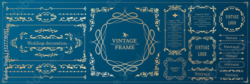 高級感のあるビンテージ調のフレームデザインセット　罫線　枠　ウエディング　ビンテージ　アンティーク