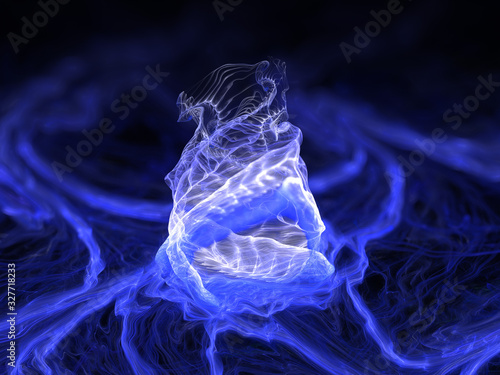 Abstract 3D Fire Illustration - Soft Iridescent Colorful Cloud of Brilliant Energy, Glowing Plasma. Smoke, Energy Discharge, Digital Flames, Artistic Design. Minimal Soft Background Image