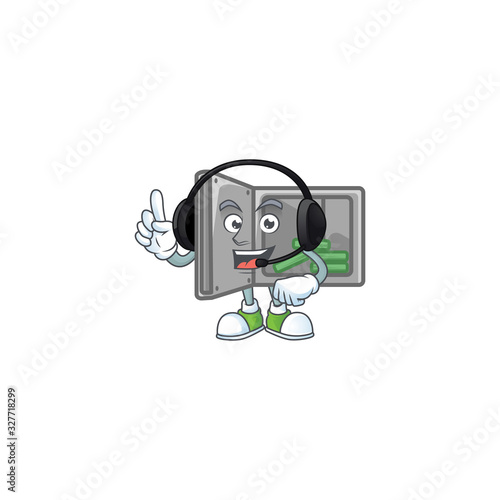 Sweet security box open cartoon character design speaking on a headphone © kongvector