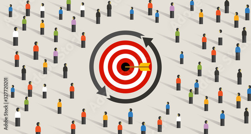Retargeting remarketing crowd online advertising strategy of targeting visitor. Symbol of dart target customer photo