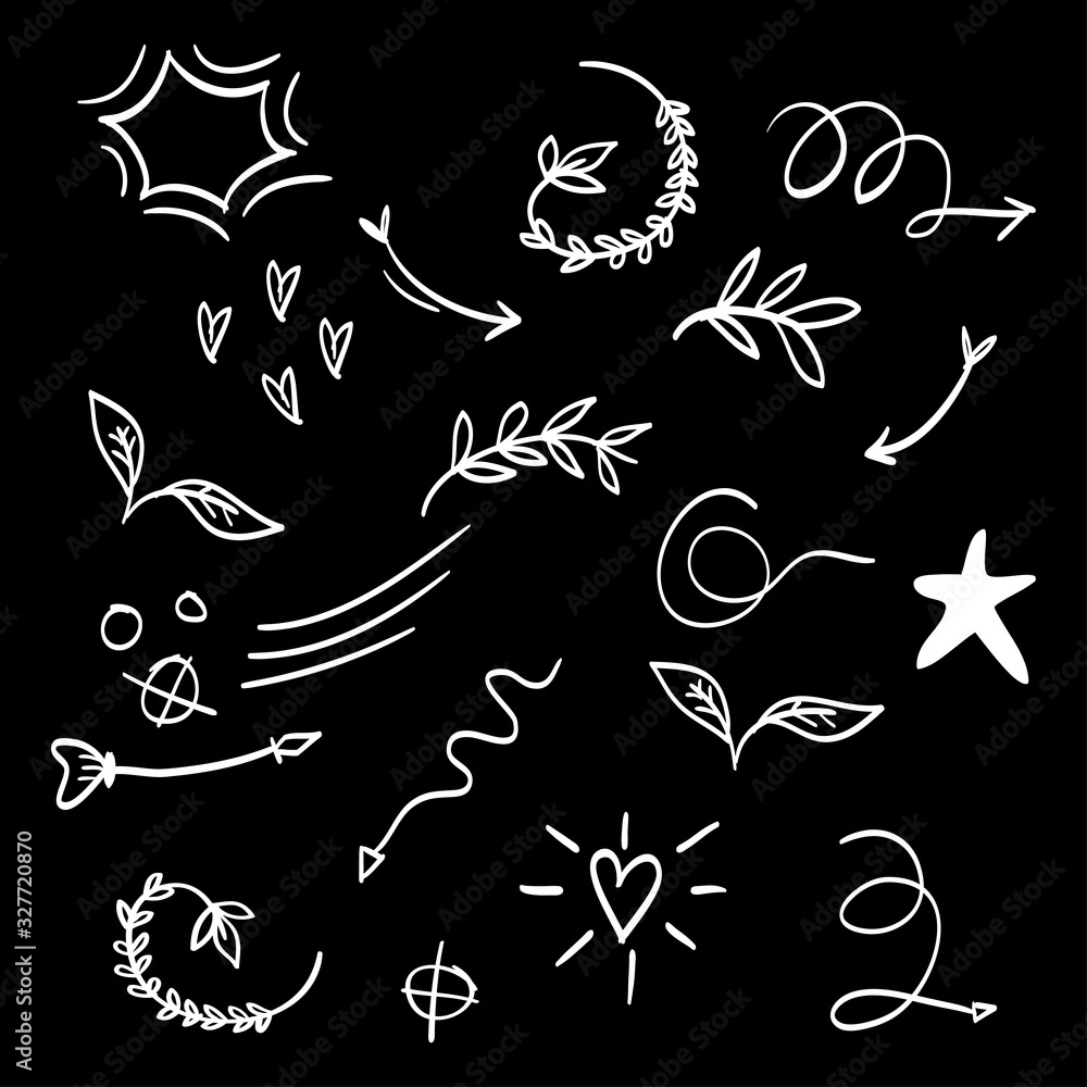 hand drawn set of abstract doodle elements. use for concept design. isolated on black background. vector illustration hand drawn set of abstract doodle elements. use for concept design. isolated on black background. vector illustration