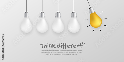 Outstanding gold light bulb on white background, Think different business concept