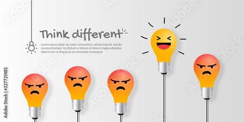 Outstanding emotional light bulb on white background, Think different business concept
