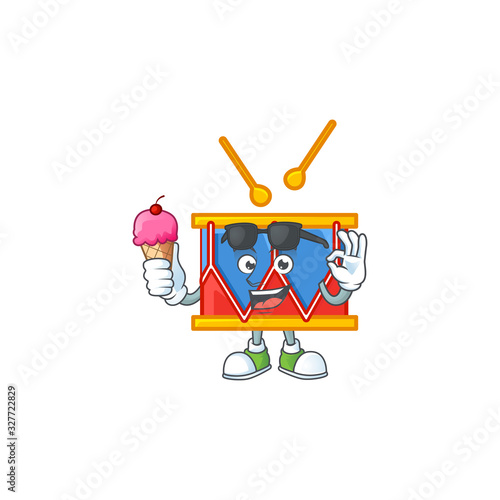 Independence day drum mascot cartoon style eating an ice cream © kongvector