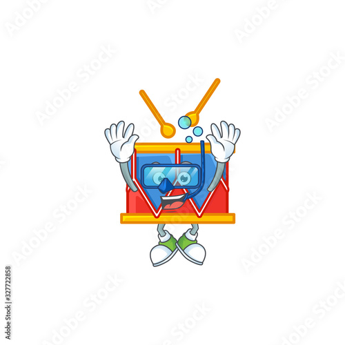 A mascot icon of independence day drum wearing Diving glasses