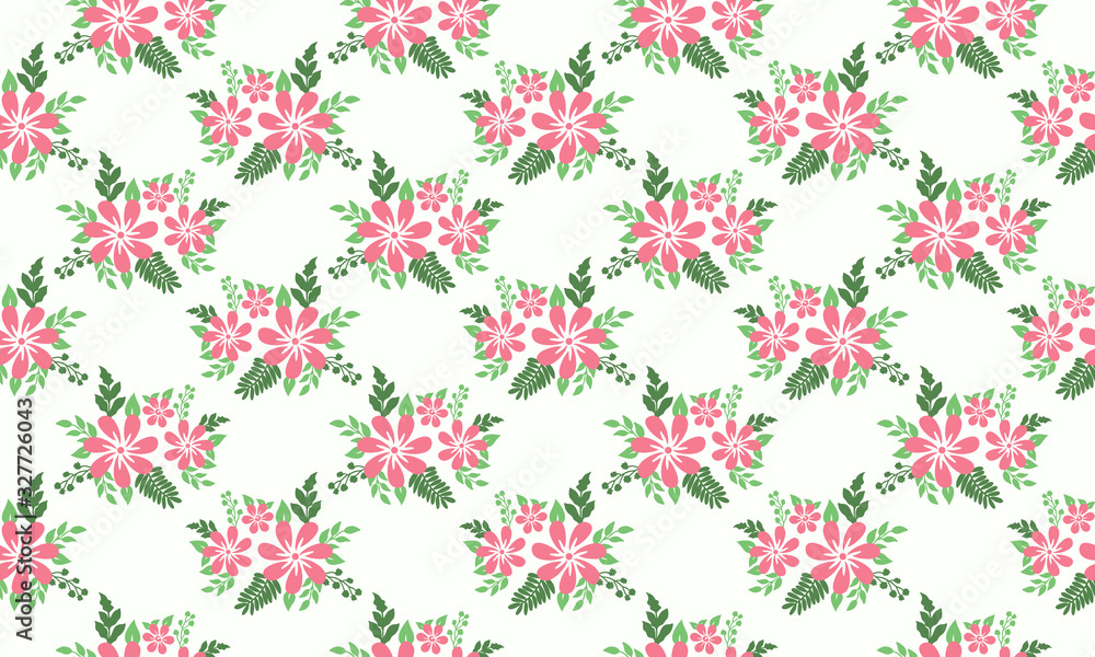 Leaf and pink flower pattern background for Botanical elegant drawing.