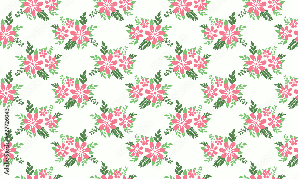 Obraz premium Leaf and pink flower pattern background for Botanical elegant drawing.