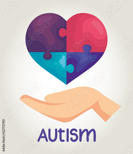 world autism day with hand and heart vector illustration design